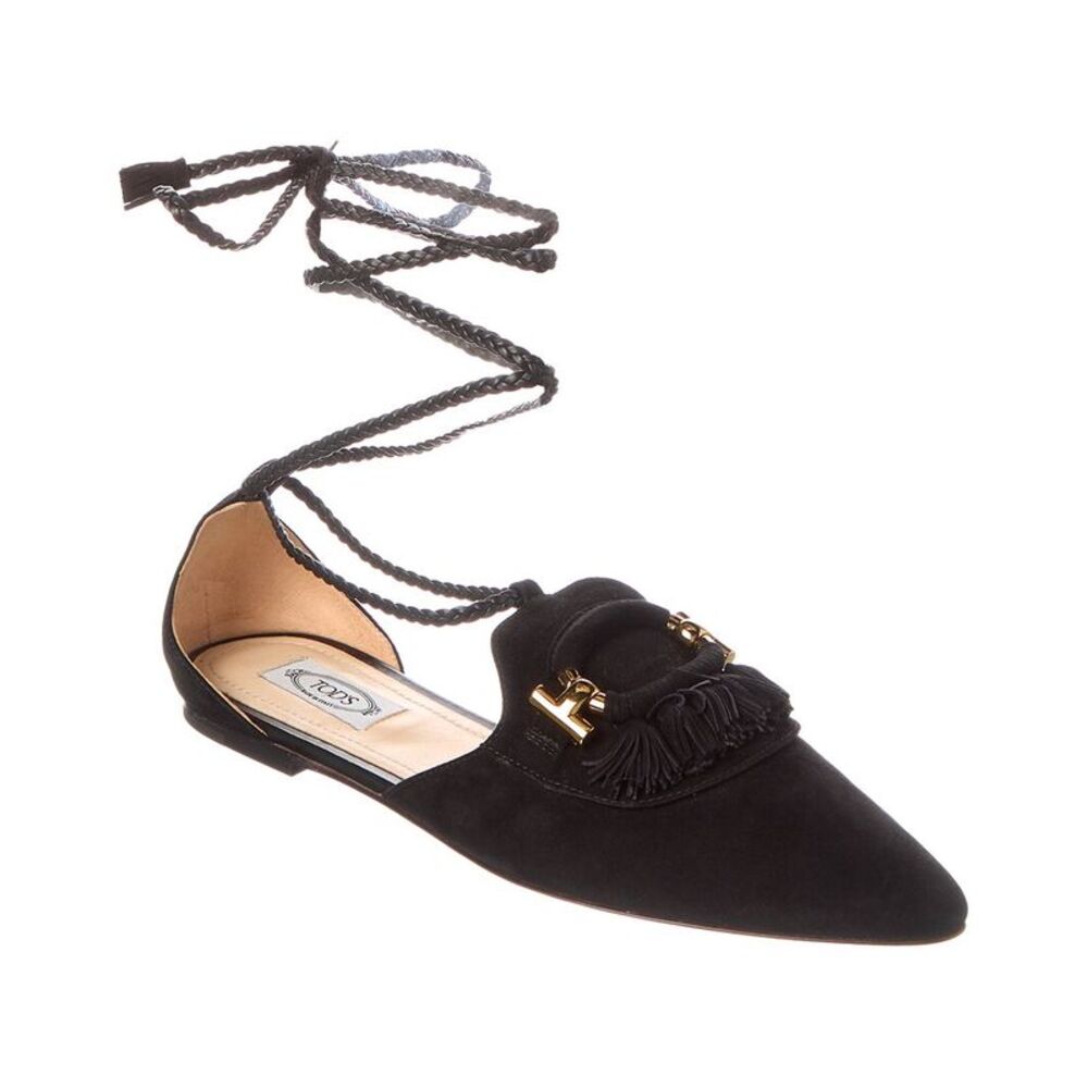 Tod's Fringed Suede Flat, Black